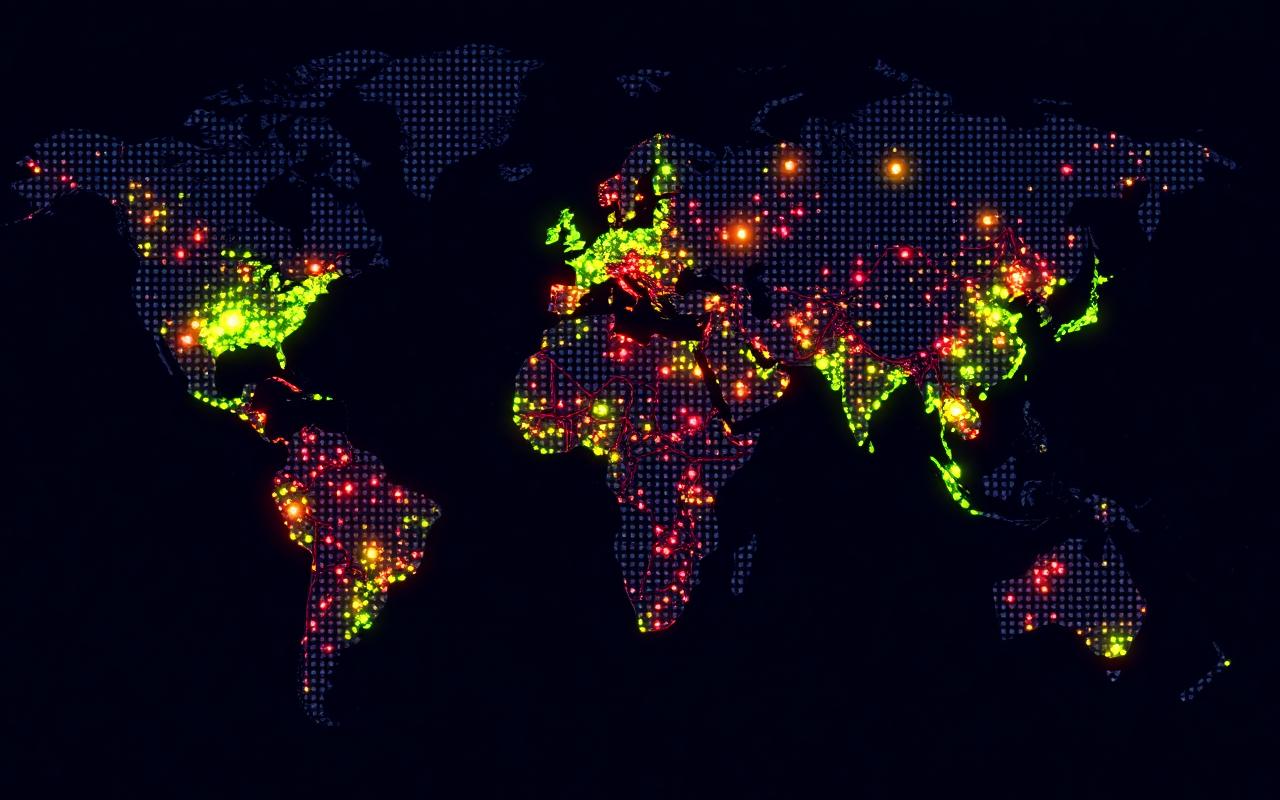 World map of glowing Gen Z spending clusters highlighted in green and red